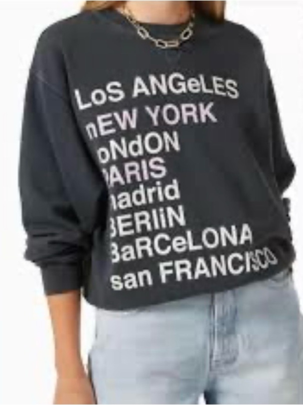 Anine Bing City Love Sweatshirt Charcoal Grey Medium Cotton Crewneck Preppy